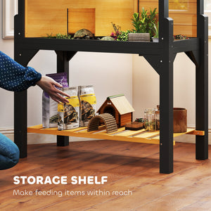 English Elm Wooden Tortoise Enclosure with Acrylic Panels Basking Zone and Supply Shelf Below T3971P390837