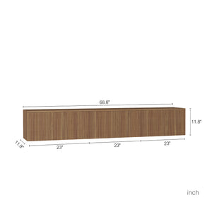 English Elm Floating LED TV Stand Wall Mounted with 16-Color Ambience, Modern Floating Cabinet with Ample Storage for 55–65" TVs Wood 74.8 L x 21.46 W x 5.51 H W1321P301176