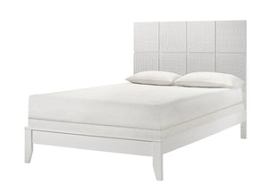 English Elm 1Pc Queen Size Bed - Modern Crisp White Finish With Textured Geometric Headboard For Stylish Bedrooms B2741S00278