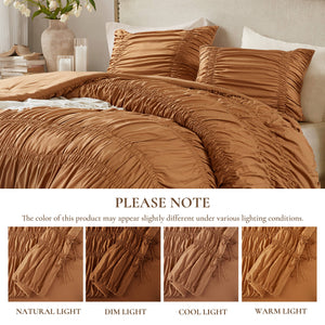 English Elm 2pcs Shabby Chic Ruched Comforter Set Bow Trim Brushed Polyester Fill Romantic Bedroom Brown B035P341088