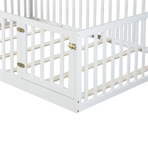 English Elm Twin Floor Bed Solid Rubber Wood with Tall Safety Railings for Toddler Sleep White W504P287658