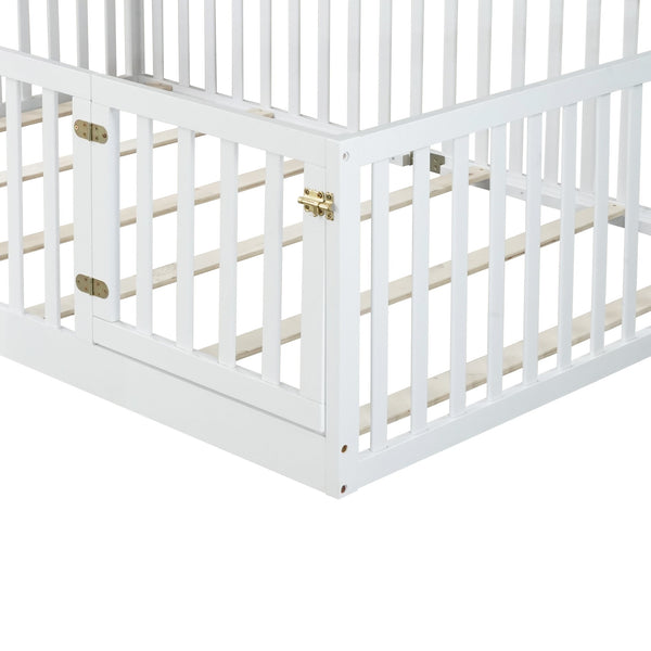 English Elm Twin Floor Bed Solid Rubber Wood with Tall Safety Railings for Toddler Sleep White W504P287658