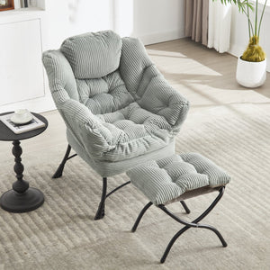 English Elm Lazy Chair Plush Ottoman Lounge Chair with Ergonomic Back, Side Pocket, Steel Frame Comfort Light Green W640P271556