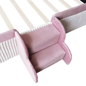 English Elm Twin Velvet Kids Daybed with Built-in Stairs Padded Guardrails and Gas Lift Storage Pink+White SF000201AAH