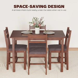 English Elm Kitchen Farmhouse Dining Set Rubberwood Table Four Padded Linen Chairs Compact Nook Brown,Light Brown T3971P459278