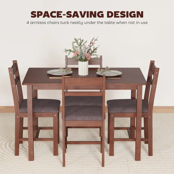 English Elm Kitchen Farmhouse Dining Set Rubberwood Table Four Padded Linen Chairs Compact Nook Brown,Light Brown T3971P459278