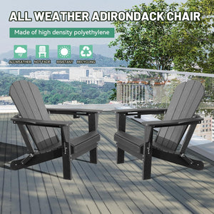English Elm Adirondack Hdpe Folding Chair Set Outdoor Patio Fire Pit Seating with Cup Holder Gray W1859P453297