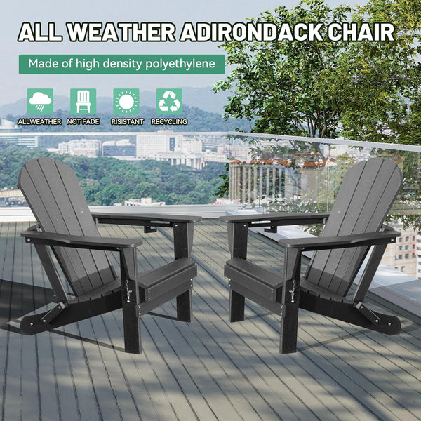 English Elm Adirondack Hdpe Folding Chair Set Outdoor Patio Fire Pit Seating with Cup Holder Gray W1859P453297