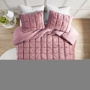 JLA Home Intelligent Design - 2 Plush Velvet Comforter Set with Hypoallergenic Down-Alternative, Box Quilting, Year-Round Cozy Luxury Pink ID10-2339
