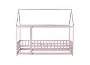 English Elm Twin House Frame Floor Bed Rubberwood Build with Safety Rails for Kids Bedroom W504P482178