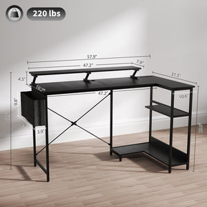 English Elm Computer L Shaped Corner Desk with Rgb Lighting Built in Charging and Monitor Riser T3971P411831