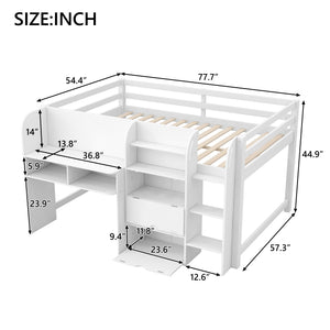 English Elm Full Size Low Loft Bed With Desk, Storage Solutions & Whiteboard For Creative Learning – White Finish N7090005005K