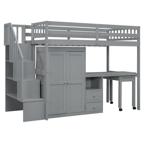 English Elm Queen Murphy Bed with Integrated Desk Cabinet Shelves Space Saving Studio Solution Gray N708S00013E