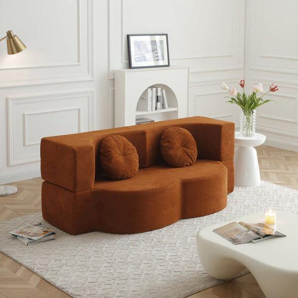 English Elm 2-in-1 Folding Sofa Bed with Plush Foam Support — Convertible Floor Couch to Queen Guest Sleeper Orange W1117P325079