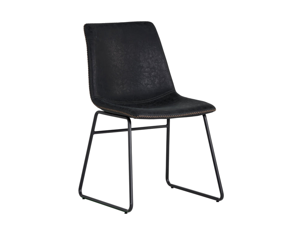 Sunpan Cal Dining Chair Set of 2 - Compact Mid-Century Design with Zigzag Stitch and Sleek Steel Frame Antique Black