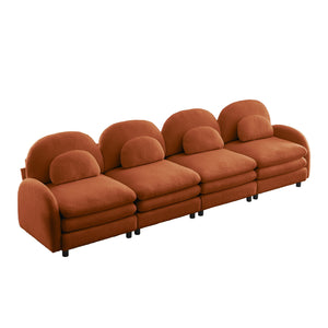English Elm Teddy Fleece Modular Cloud Sofa Four Seat Curved Sculptural Design for Modern Living Rooms Orange W5656S00101