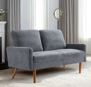 English Elm Velvet Upholstered Two Seat Loveseat with Tapered Wood Legs Mid Century European Style Grey B2735P291961