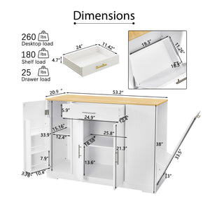 English Elm 53'' Kitchen Storage Islands with Drawers and Trash Can Storage, Modern Farmhouse Design, 53.2"W x 20.9"D x 38.0"H White W1820P281267