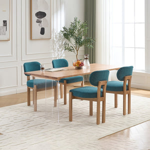 English Elm Wooden Wingback Dining Chairs Chenille Upholstered Farmhouse Set for Kitchen Comfort Teal W3244P316082