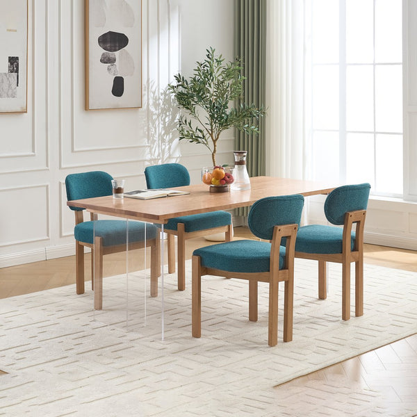 English Elm Wooden Wingback Dining Chairs Chenille Upholstered Farmhouse Set for Kitchen Comfort Teal W3244P316082
