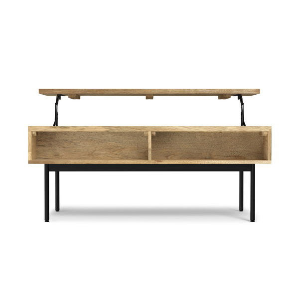 English Elm Reeves Lift Top Coffee Table in Natural Mango Wood with Raffia, Iron Base, Storage & Split Lift Top B136P203457