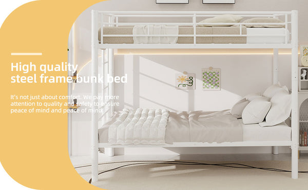 English Elm Twin Metal Bunk Bed for Kids Durable Sturdy Frame with Guardrails & Ladder, Convertible to 2 Beds White W1935P300320