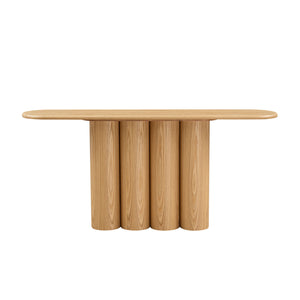 English Elm 66.93'' Slim Matte Console Table with Sculptural Cylinder Legs for Entryway or Foyer Natural W876S00338