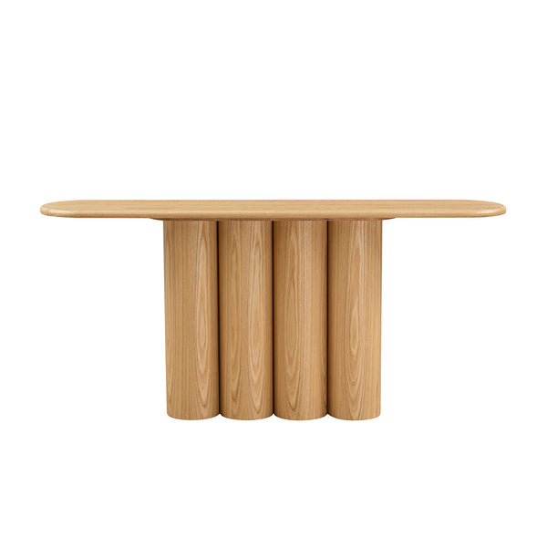 English Elm 66.93'' Slim Matte Console Table with Sculptural Cylinder Legs for Entryway or Foyer Natural W876S00338