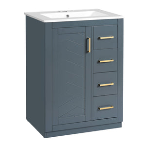 English Elm 24" Bathroom Vanity With Ceramic Sink - Stylish Blue Cabinet, Soft-Close Drawers & Modern Elegance N710P341038C
