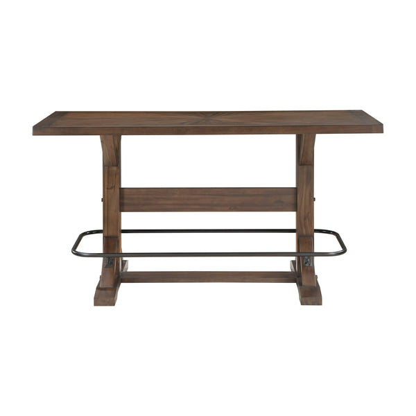 English Elm Brown Acacia Veneer Pub Table Set with Six Saddle Stools Industrial Home Bar Dining B011S02269