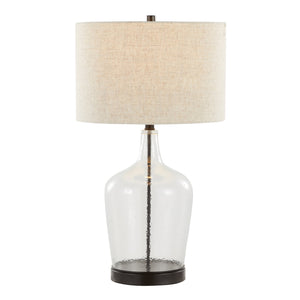 English Elm Botella Dimpled Glass Table Lamp Set with Linen Shade and Usb Port for Bedrooms B202P224039