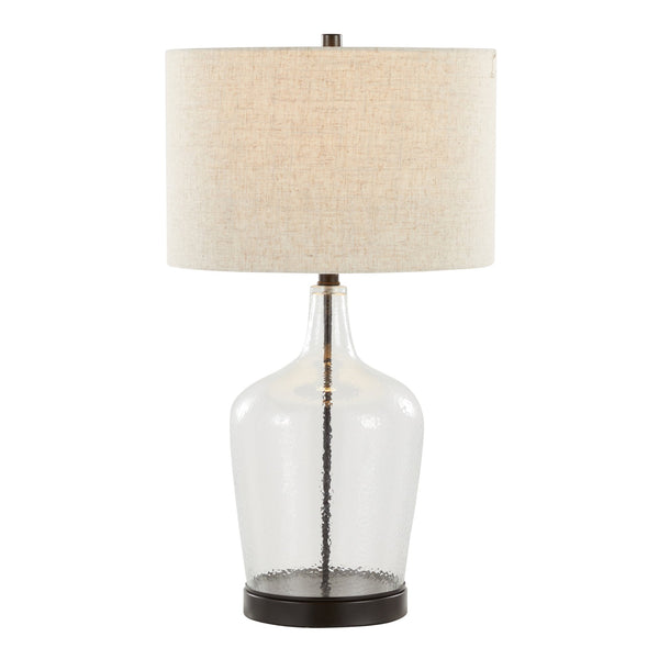 English Elm Botella Dimpled Glass Table Lamp Set with Linen Shade and Usb Port for Bedrooms B202P224039