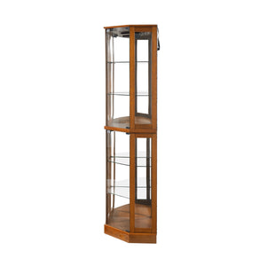 English Elm 6 Shelf Corner Curio Cabinet with Interior Lighting, Mirrored Back, Glass Shelves for Displays Oak W1693P165029