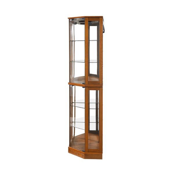 English Elm 6 Shelf Corner Curio Cabinet with Interior Lighting, Mirrored Back, Glass Shelves for Displays Oak W1693P165029