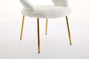 English Elm 061-Set Of 1 Cozy Teddy Fabric Dining Chair With Curved Backrest & Chic Gold Legs For Modern Spaces W527P255479
