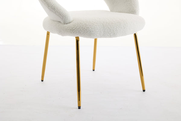 English Elm 061-Set Of 1 Cozy Teddy Fabric Dining Chair With Curved Backrest & Chic Gold Legs For Modern Spaces W527P255479