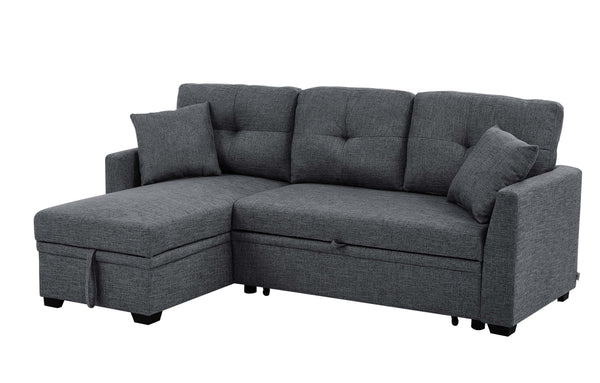 English Elm 76.5" Chenille Tufted Sectional Sleeper Sofa with Reversible Chaise and Hidden Storage Dark Gray B2748S00002
