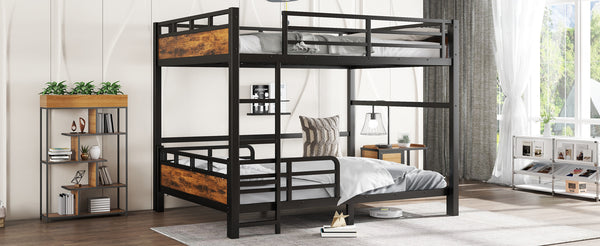 English Elm Twin Xl Solid Pine Loft Bed with Built-in Led Lighting and Storage Shelves Vintage,Wood W1580S00443