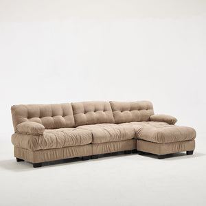 English Elm Modular Cloud Sectional Sofa Flannelette Deep Seat L Shape with Movable Ottoman Light Brown W2120S00034