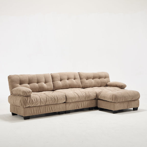 English Elm Modular Cloud Sectional Sofa Flannelette Deep Seat L Shape with Movable Ottoman Light Brown W2120S00034