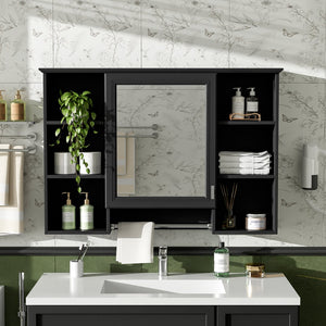 English Elm 3-in-1 Wall Mounted Bathroom Medicine Cabinet with Soft Close Mirror and Towel Bar Black N710P358613B