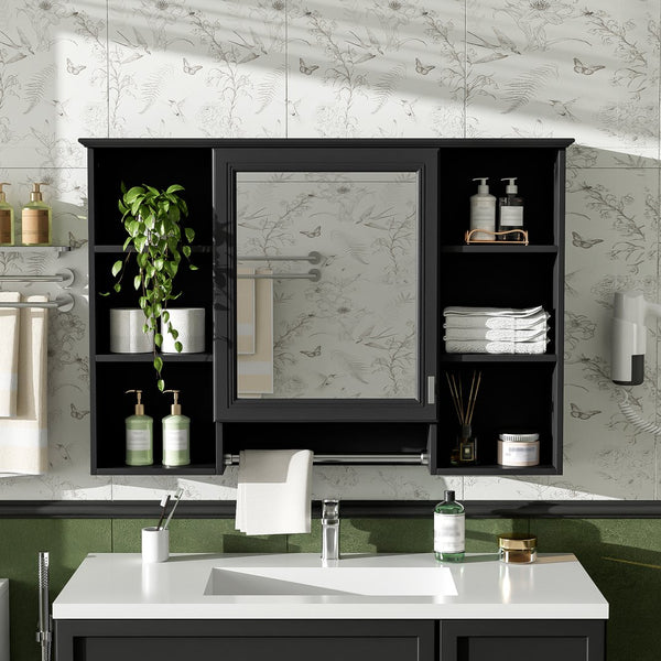 English Elm 3-in-1 Wall Mounted Bathroom Medicine Cabinet with Soft Close Mirror and Towel Bar Black N710P358613B