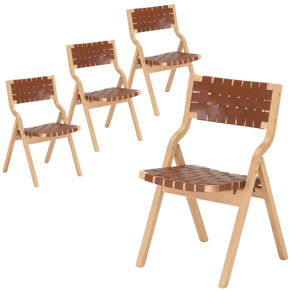 English Elm Wood Folding Dining Chairs with Rattan Woven Seat and Webbing Back Set of 2 Brown,Natural T3623P431376