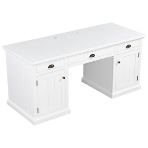English Elm 67" White Executive Desk with Cabinet Storage Drawers and Usb Ports for Home Office N751S415500K