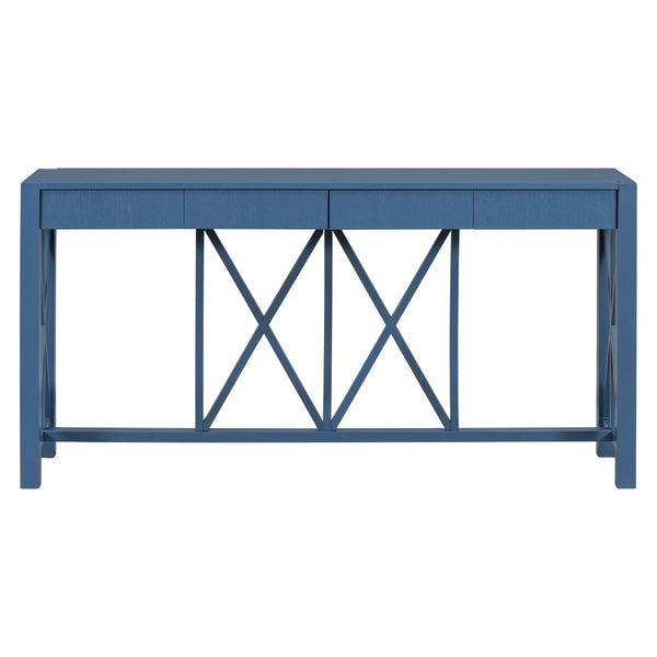 English Elm U_Style 60'' Acacia Veneer Console Table With X-Design, 4 Drawers & Open Shelf For Modern Living Spaces N711P289747V-GIGA