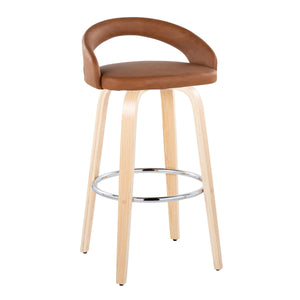 English Elm Fixed-height Swivel Barstools Walnut Bentwood Legs White Velvet Seat Set of 2 Camel B202S01913