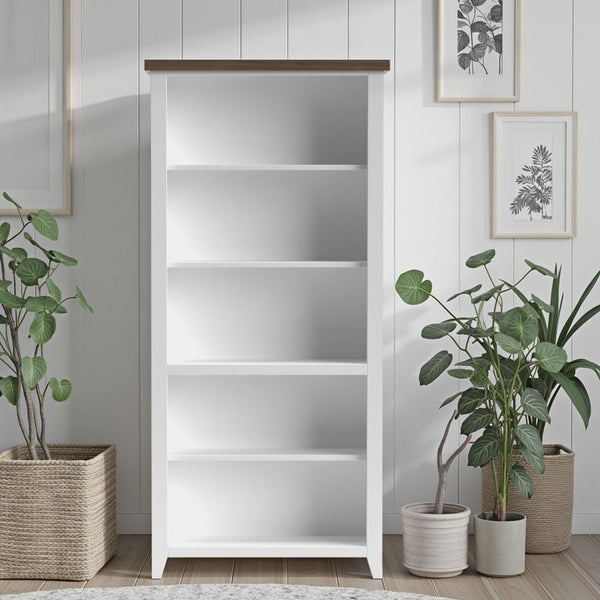 English Elm 72 72-inch 5-Shelf Bookcase Jasmine Whitewash & Barnwood Two-Tone Rustic Farmhouse, Fully Assembled B108P160168