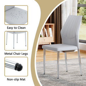 English Elm Table and Chair Set Marble Glass Top Silver Legs with Four Pu Seats for Dining W1151S04642