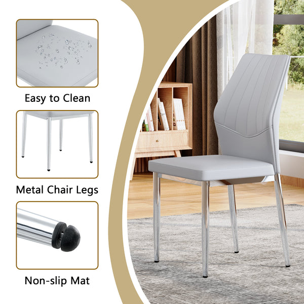 English Elm Table and Chair Set Marble Glass Top Silver Legs with Four Pu Seats for Dining W1151S04642