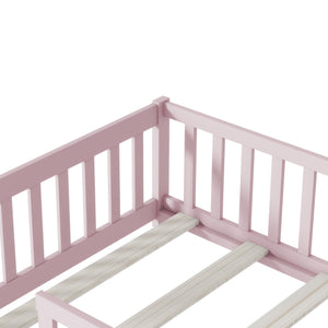 English Elm Twin Low Profile Rubberwood Floor Bed with Full Safety Fence for Toddler Rooms Pink W504P429338